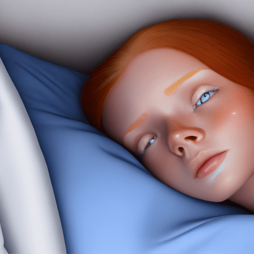 AI generated: hyper realistic, ginger girl, in the bed room, white skin, sweaty, wearing blue shirt, 3d animation