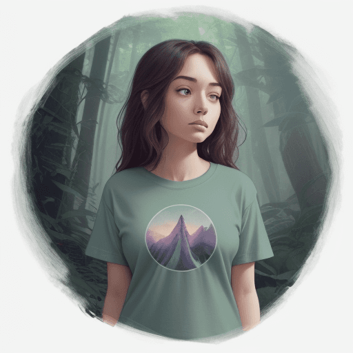 AI generated: "lost in thought, found in nature" t-shirt design, muted jewel tones