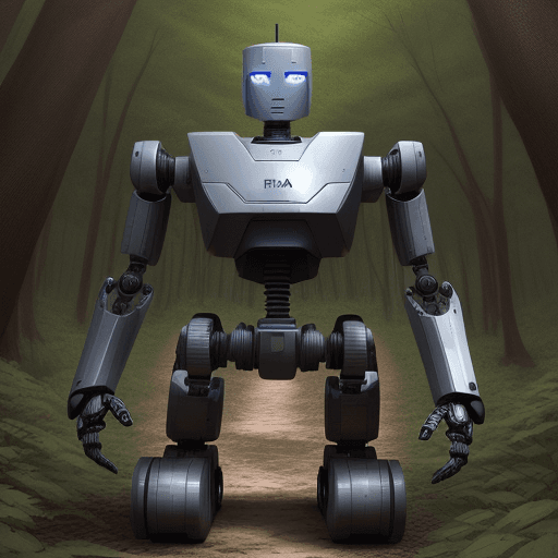 AI generated: dibuja el robot de la imagen anterior en un bosque