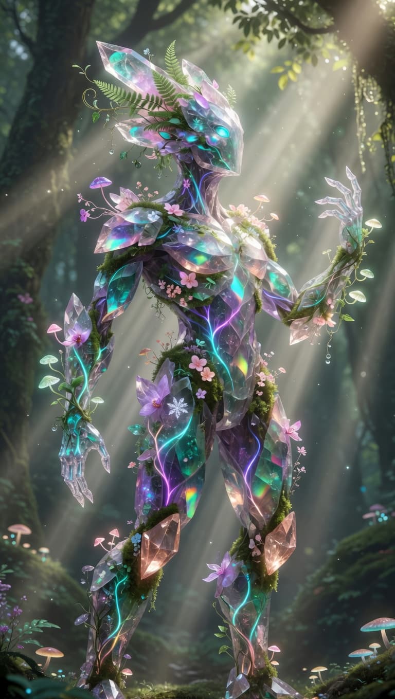 AI generated: "A majestic full-body shot of a breathtaking ethereal-ferocious lifeform, a symbiotic crystalline fo...