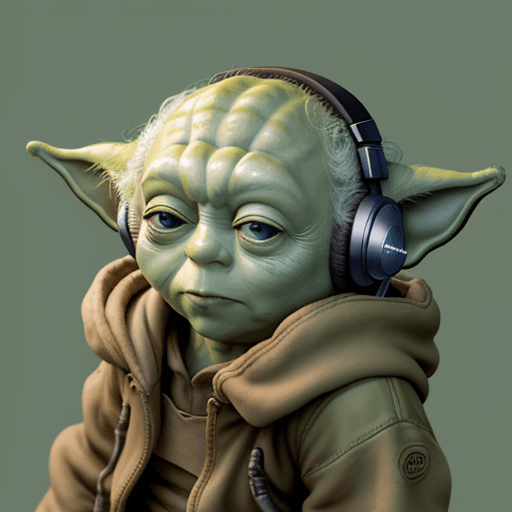AI generated: yoda avec un casque audio sur les oreilles
