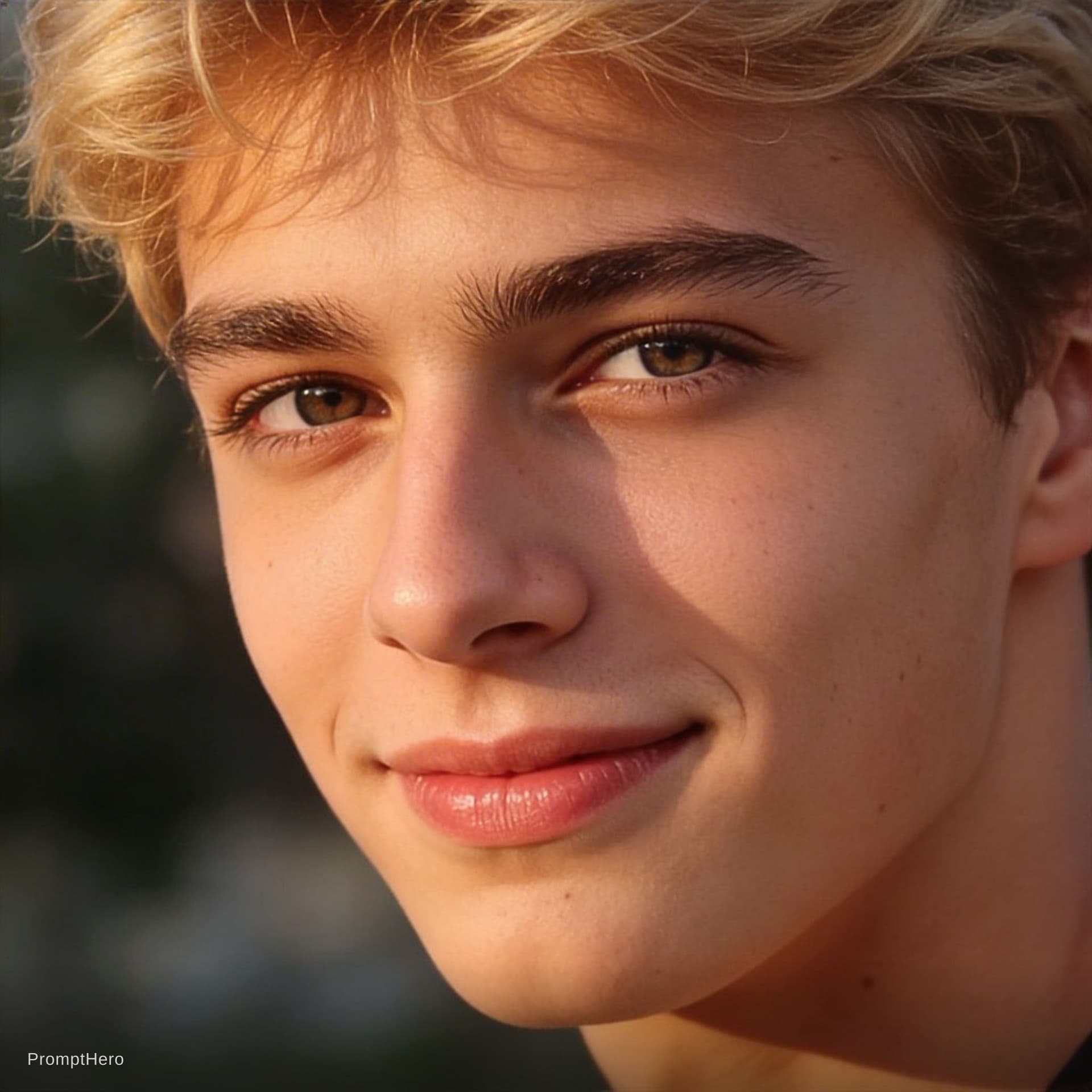 AI generated: close up face photo, 20-year-old handsome male with blond hair
