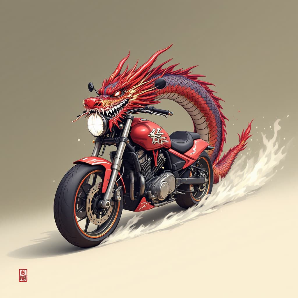 AI generated: Oriental dragón anime style design for they SIDE of a motorcycle