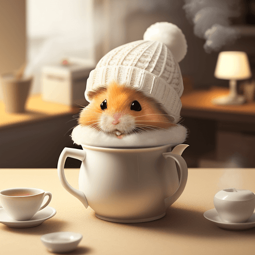 AI generated: ginger and white furred hamster with a knitted hat. hamster holding a steaming cup of tea.
Cool ligh...