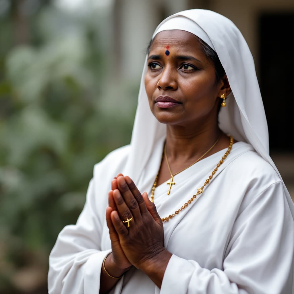 AI generated: The image shows a South Indian nun from Kerala, her stout figure exuding a sense of resilience and d...