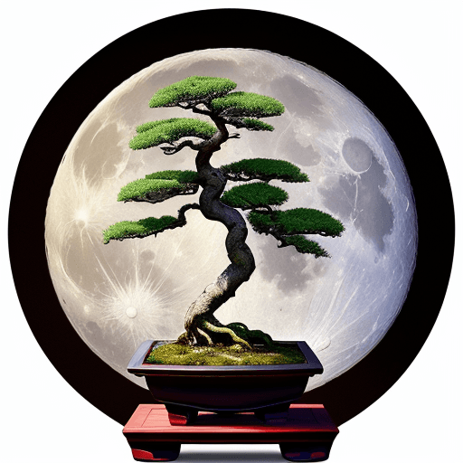 AI generated: full moon with nuances of the YinYan, in the center of Yin insert a bonsai tree and in the center of...