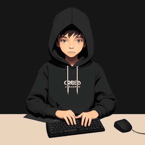 AI generated: Create boy sitting at desk with keyboard and mouse, wearing Hoodie, simple, vector, design