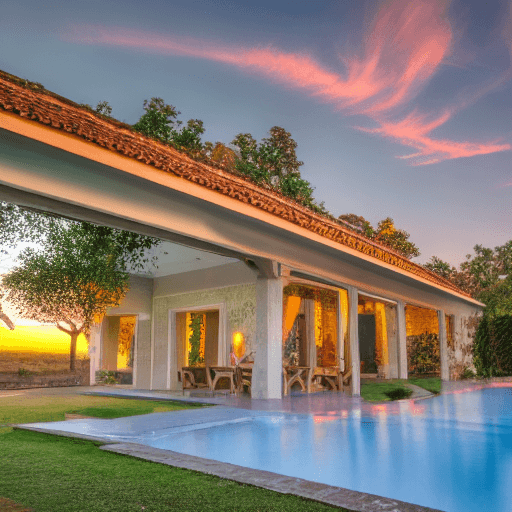 AI generated: sunset under a villa

