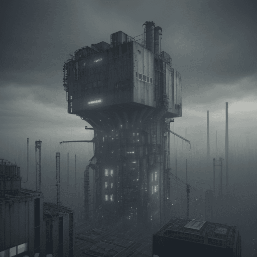 AI generated: A photo of a city in the sky, diesel-punk style,bleak,ultra realistic, many building, industrial 
 