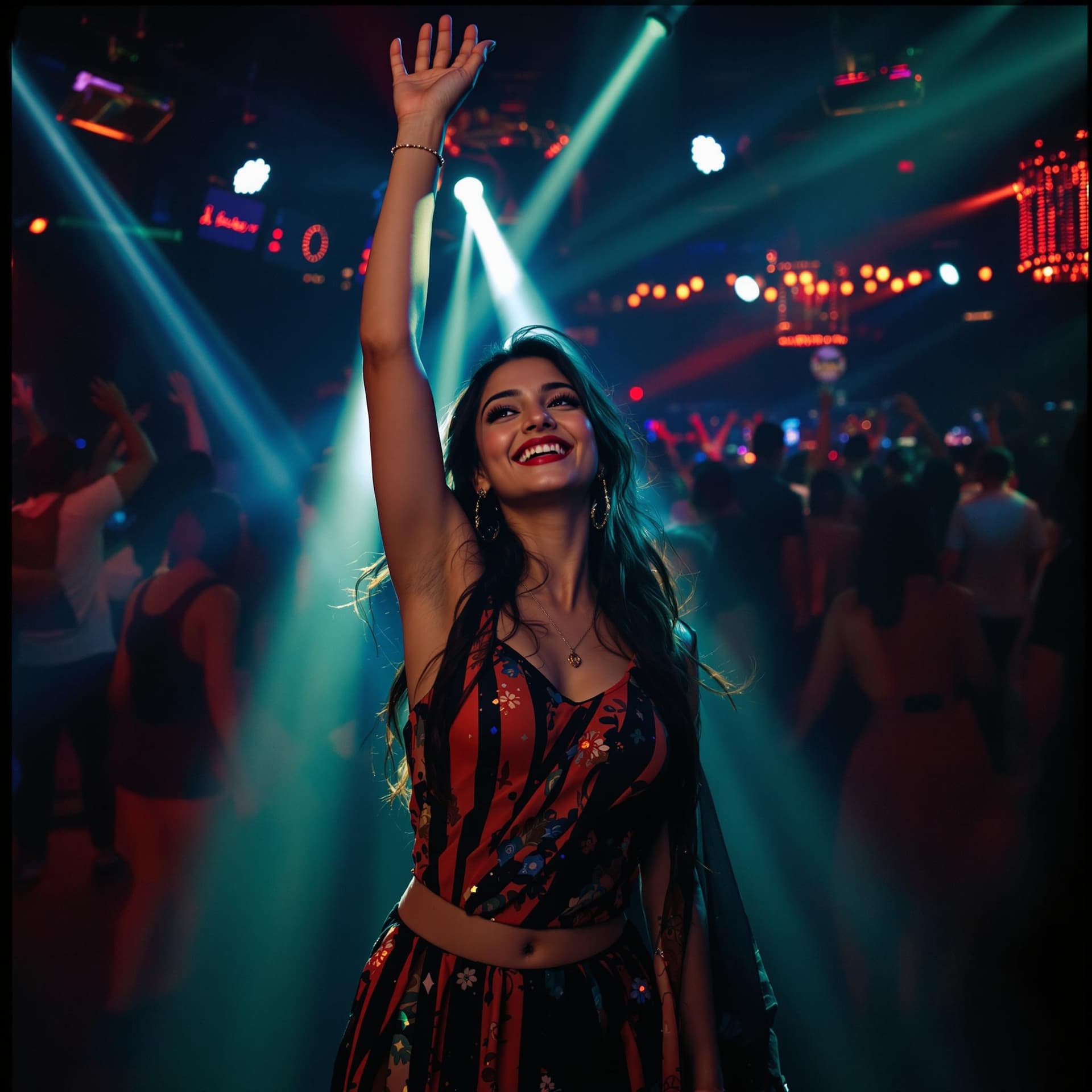 AI generated: Create a nepali girl having fun at disco club