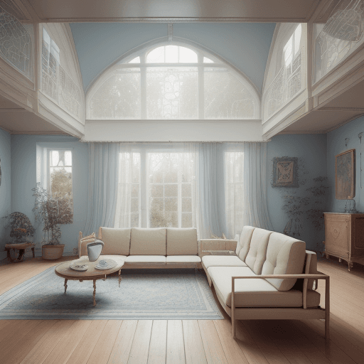 AI generated: High resolution photography interior design, dreamy sunken living room conversation pit, wooden floo...