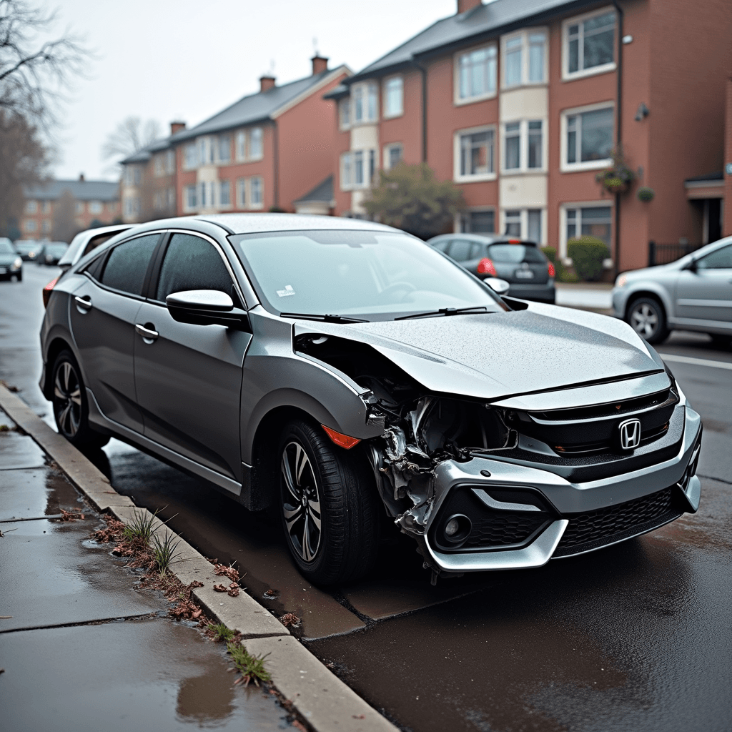 AI generated: A photo of a honda civic in a car accident. front damage