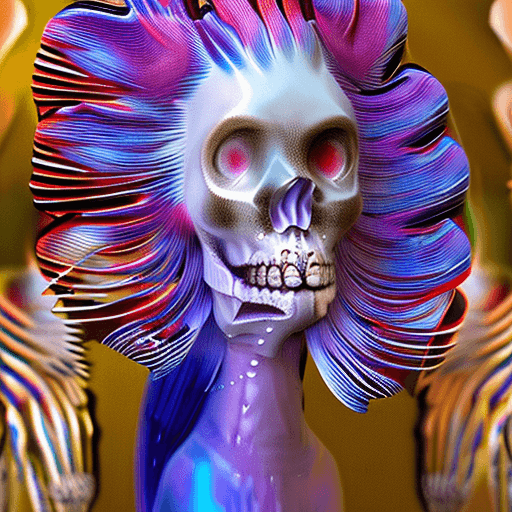 AI generated: Goddess close-up portrait ribcagel. jellyfish phoenix head, nautilus, orchid, skull, betta fish, bio...