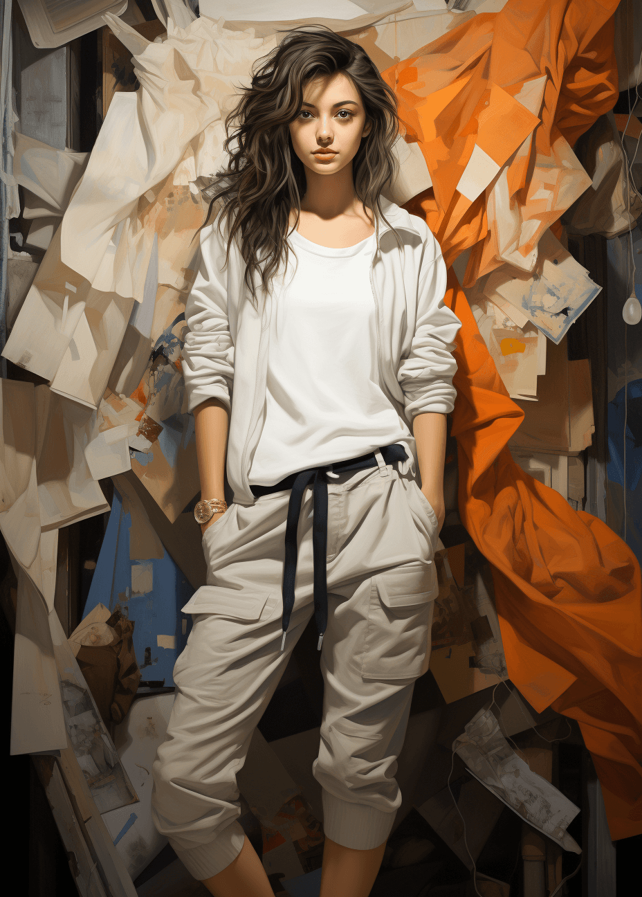 AI generated: a teen girl in white top and jeans is sitting, in the style of xiaofei yue, konica auto s3, light br...