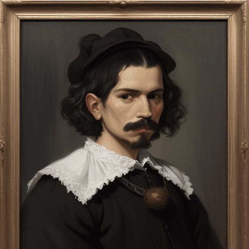 AI generated:  portrait, profound gaze, oil painting, grainy, avant-garde, diego velazquez, brush touched 