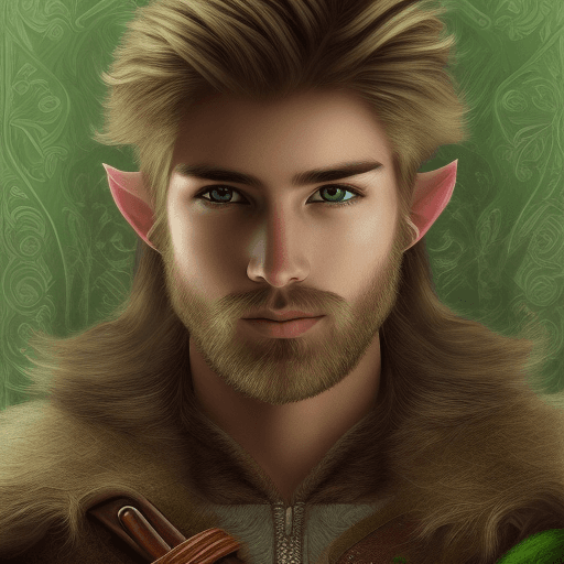 AI generated: high detailed professional upper body photo of a very young half-elf archer with shaggy blonde beard...