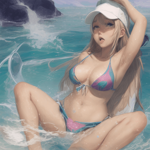 AI generated: GIRL, big cheast, Open mouth, watery eyes, blushed, anime style slyme, bare, One leg sits to the lef...
