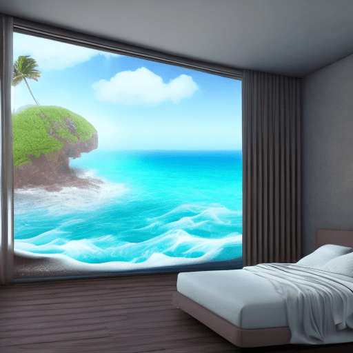 AI generated: Bedroom melting into the ocean, 4k