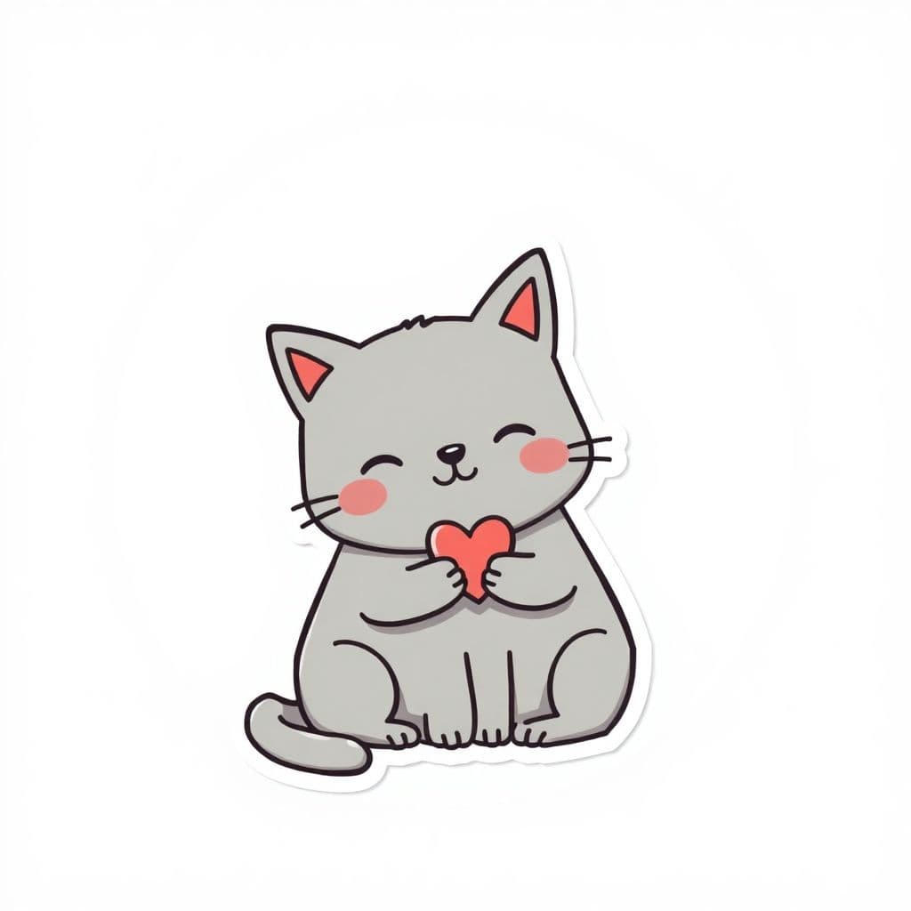 AI generated: grey cat and heartfelt sticker, in the style of simple line drawings, animated gifs no anomalies
car...