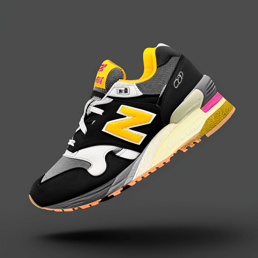 AI generated: Concept design, New Balance, shoes of the future, nanotechnology, warm bright palette, open composit...