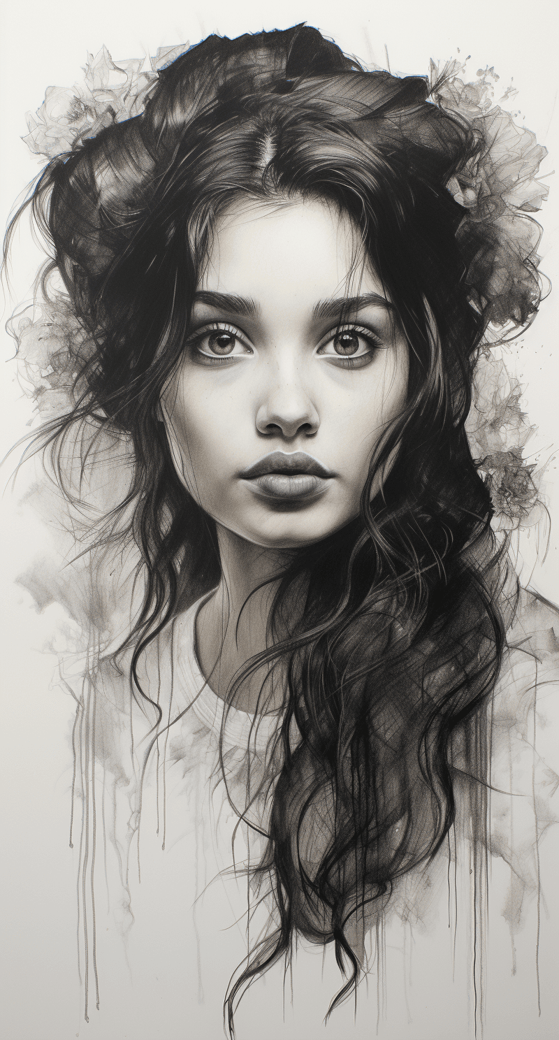 AI generated: graphite pencil drawing by Odilon Redon, sketch portrait, an absolutely gorgeous Alia Bhatt, hint of...