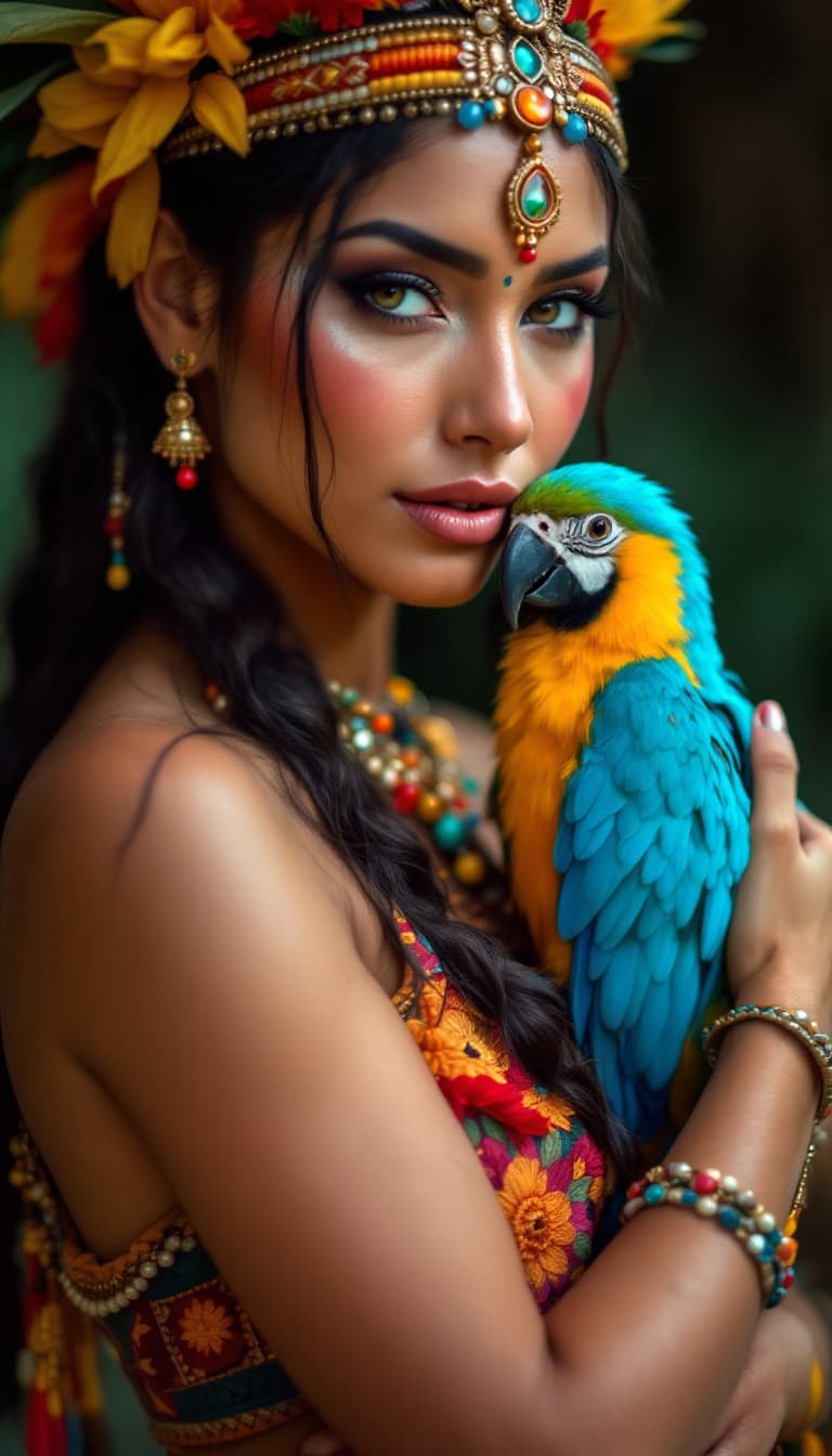 AI generated: a native Peruvian Indian woman, with very
colorful clothes, a sensual and wild woman 4k.
holding in ...