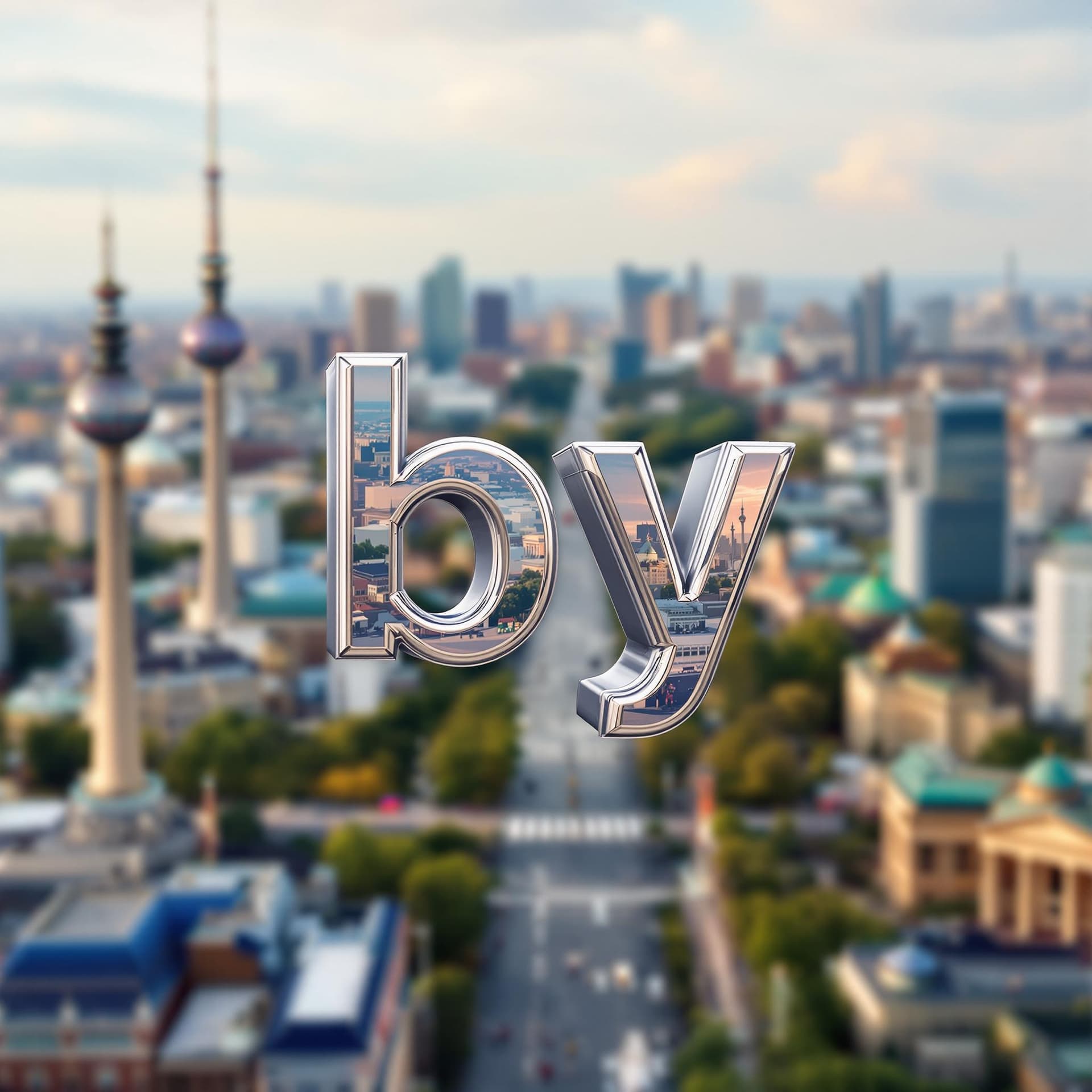 AI generated:  Create an image with the word “by” in a 3D font, centered prominently. The background should be a p...