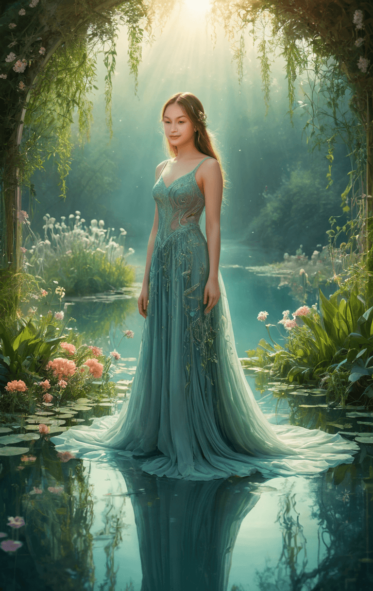 AI generated: An exquisite piece of digital art featuring a female subject in a surreal, dreamlike setting. The wo...