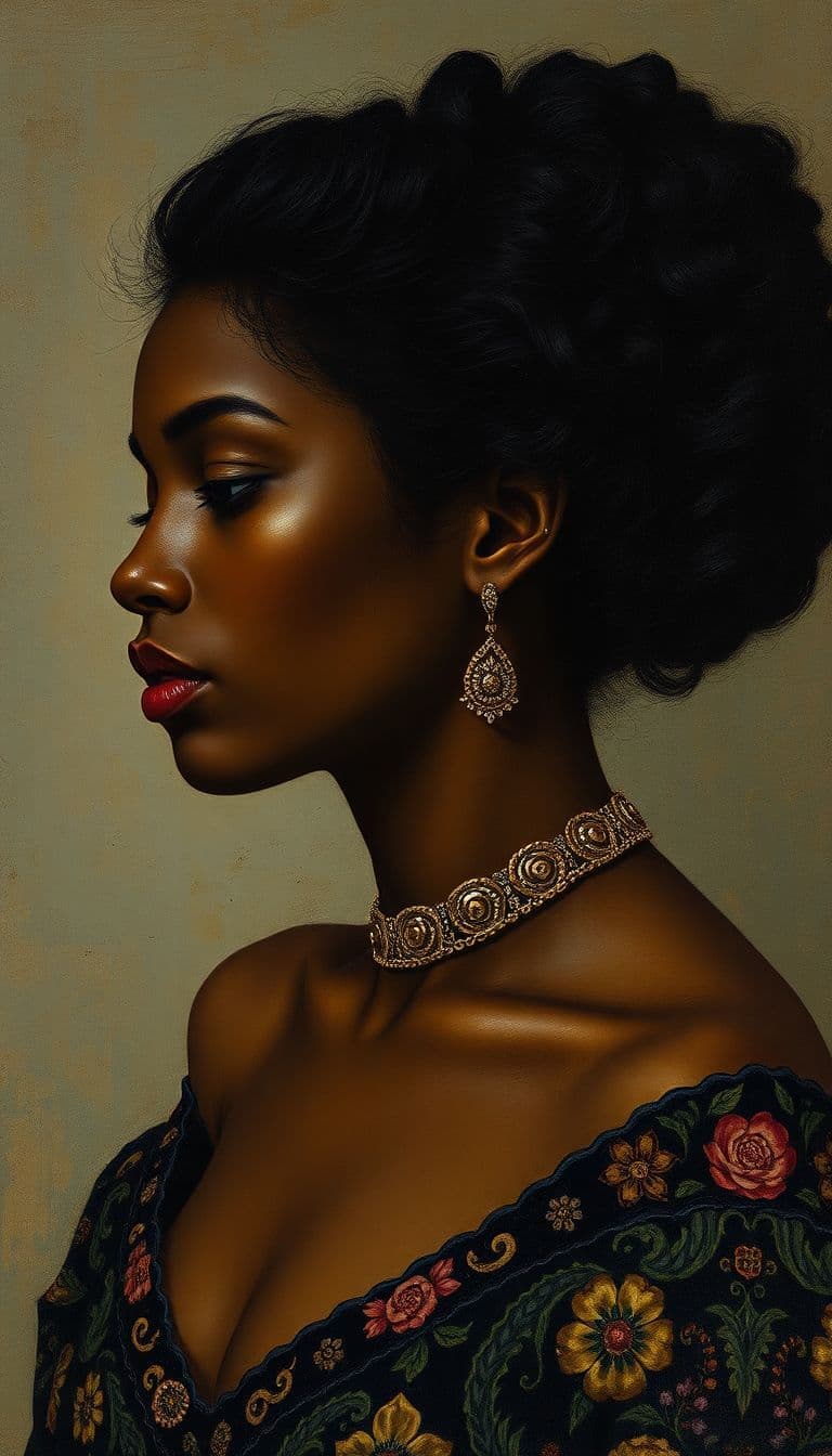 AI generated: Black-Woman-dark-skin-john-william-waterhouse-klimt-agnes-cecile-alphonse-mucha-lawrence alma-tadema...