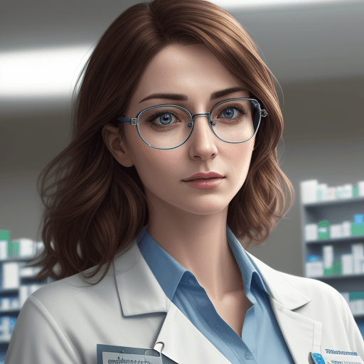 AI generated: PHARMACIST.wear round medical glass in dynamics, highly detailed, packed with hidden details, style,...