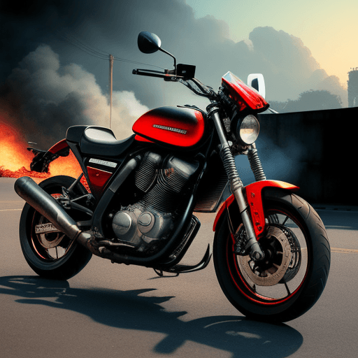 AI generated: motor de moto ardiendo, cover art, 