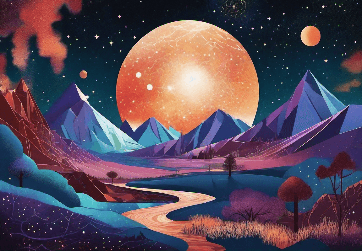 AI generated: an award-winning artwork that combines the celestial and the terrestrial. Create a scene where const...
