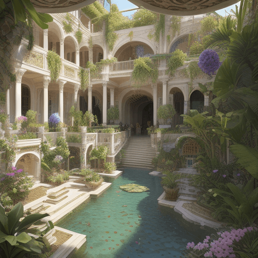 AI generated: inside the hanging gardens of Babylon::4 the hanging gardens of Babylon have been renewed :: beautif...