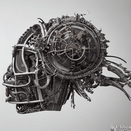 AI generated: 3D render of a sci-fi baroque concept design of anatomically correct brain device with terrarium, st...