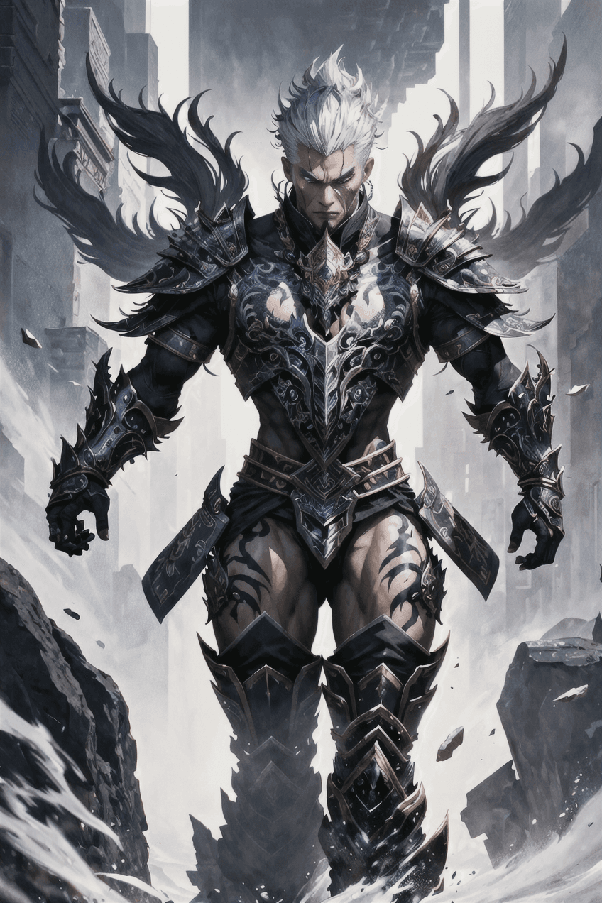 AI generated: concept art handsome male asian warrior, (auras wrath) art style, intricate oriental body armor, bla...