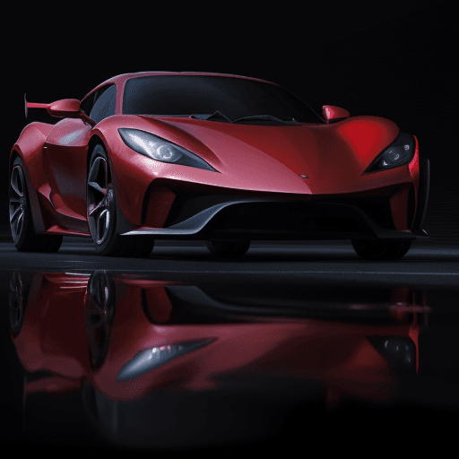 AI generated: 
"Create an image of a red sports car parked against a dark background, with its glossy surface refl...