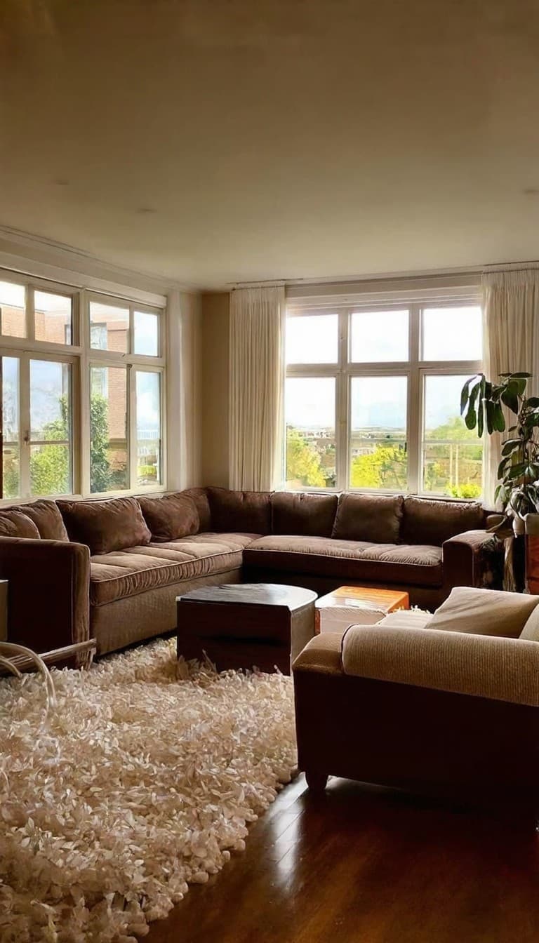 AI generated: High resolution photography interior design, dreamy sunken living room conversation pit, wooden floo...