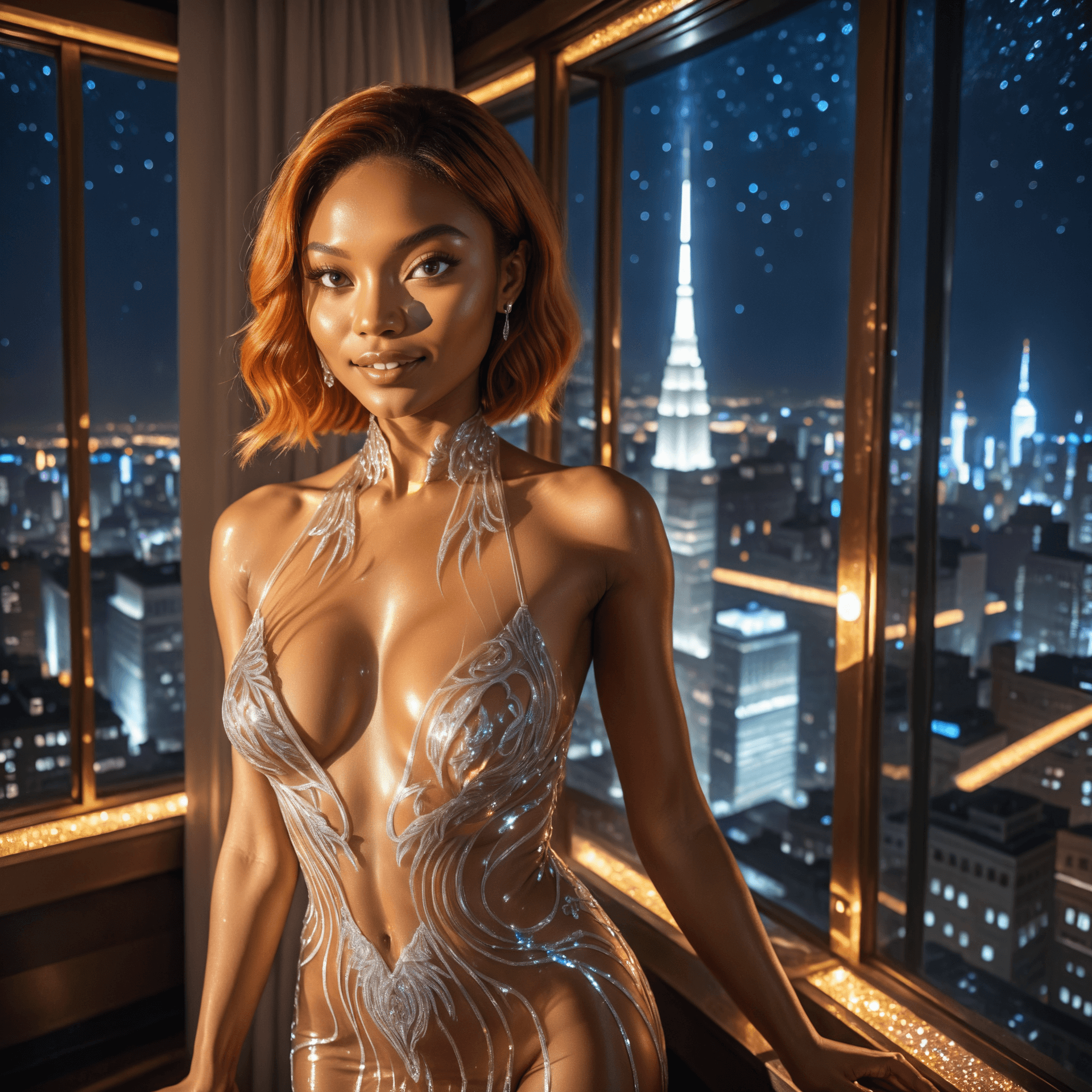 AI generated: gorgeous woman, ((unusual glittery amorphous dress) ), thepit, portrait, detailed face, dynamic pose...