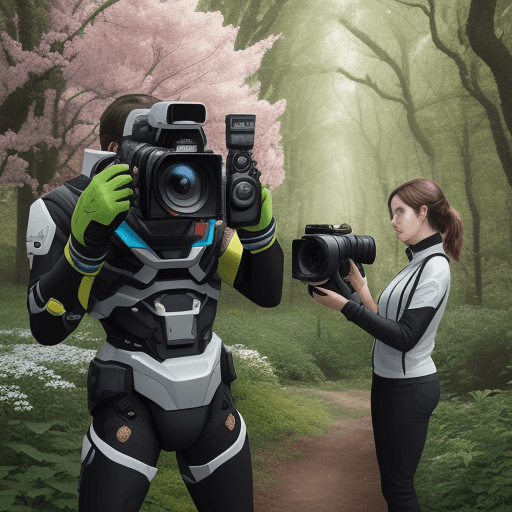 AI generated: "Combine elements of nature, like trees and flowers, with technology in a harmonious way, action pho...