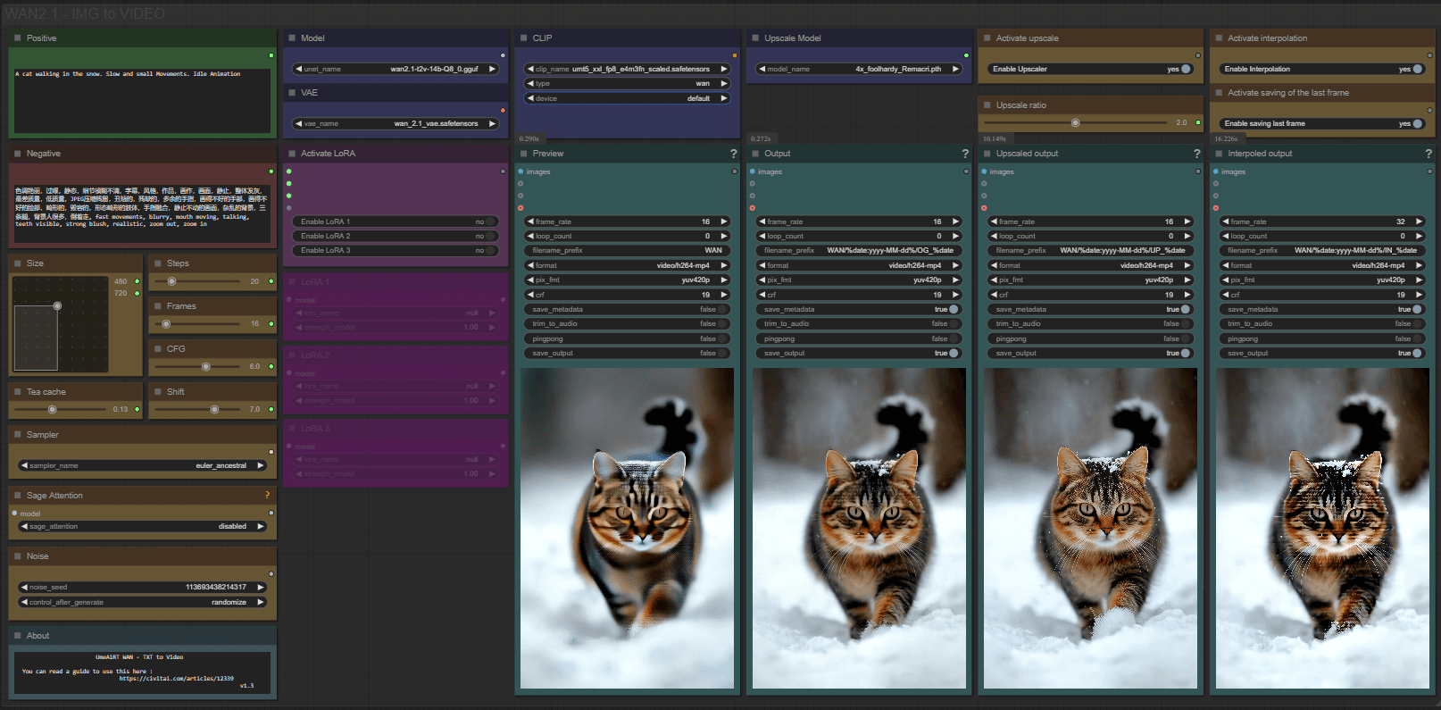 TXT to VIDEO simple workflow WAN2.1 |  GGUF | LoRA | UPSCALE | TeaCache