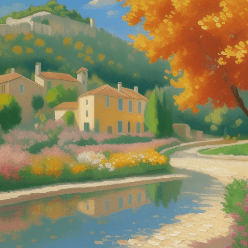 AI generated: impressionist painting on canvas of Provence, in the style of impressionist masters, warm colors, de...