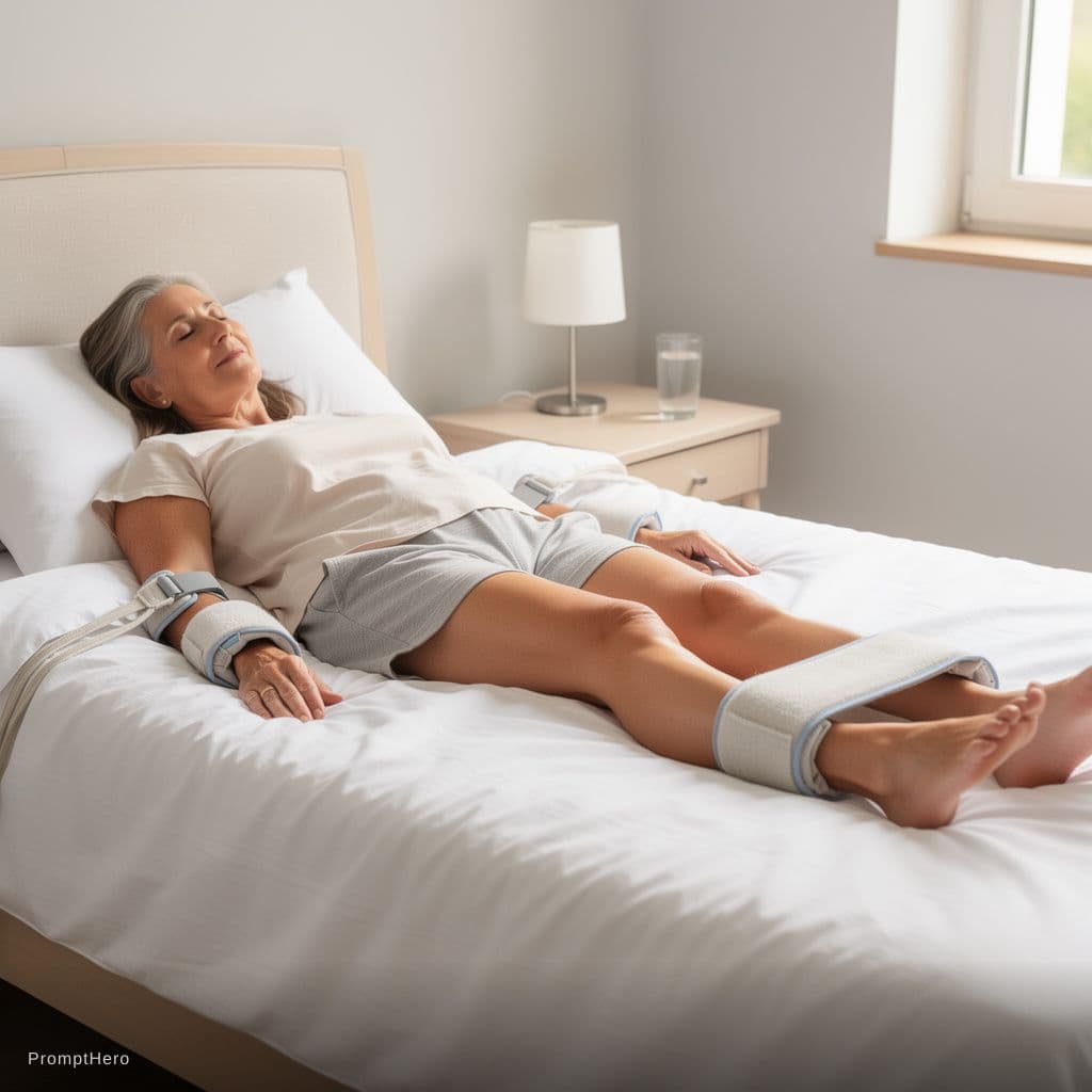 AI generated: Hand and leg cuffed in bed girls in bra and panty 

