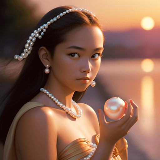 AI generated: a beautiful girl holding pearls, sunset light, (photorealistic: 1.4),Leica 50mm,best quality,high
re...