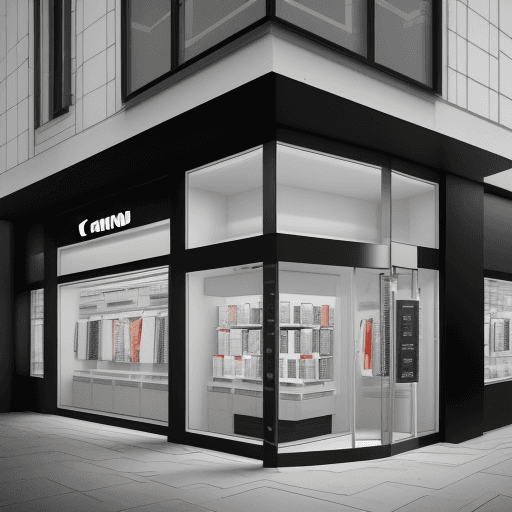 AI generated: photography, dynamic view, modernism mid-scale store facade design, Canon EOS 5D Mark IV, EF 24mm f/...