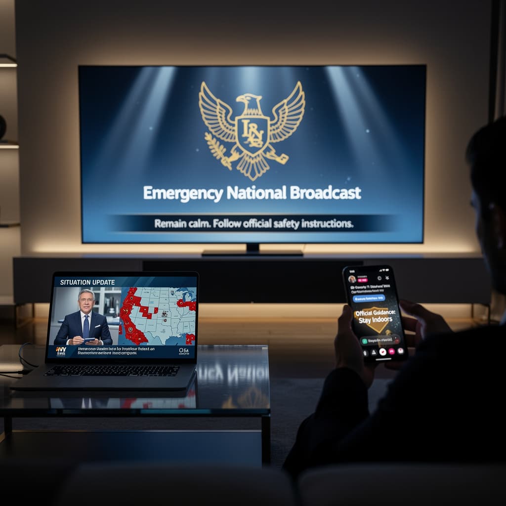 AI generated: Create a visual, show television and internet broadcast giving instructions of an invasion and telli...