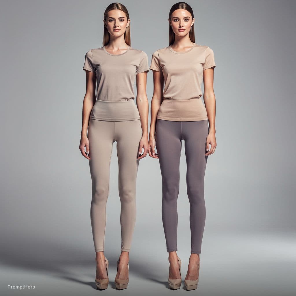 AI generated: photo of two  extremely skinny, flat-chested model with extreme long and skinny legs with extreme lo...