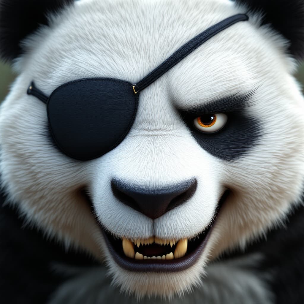 AI generated: Ultra-detailed close-up of a panda's face, styled like a Pixar or DreamWorks character, highlight in...