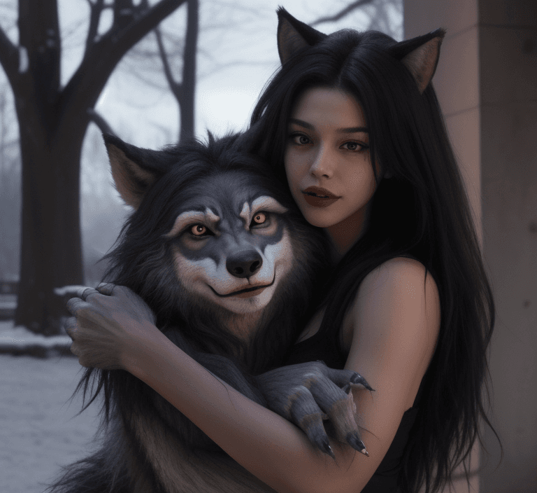 AI generated: a werewolf want love and a hug