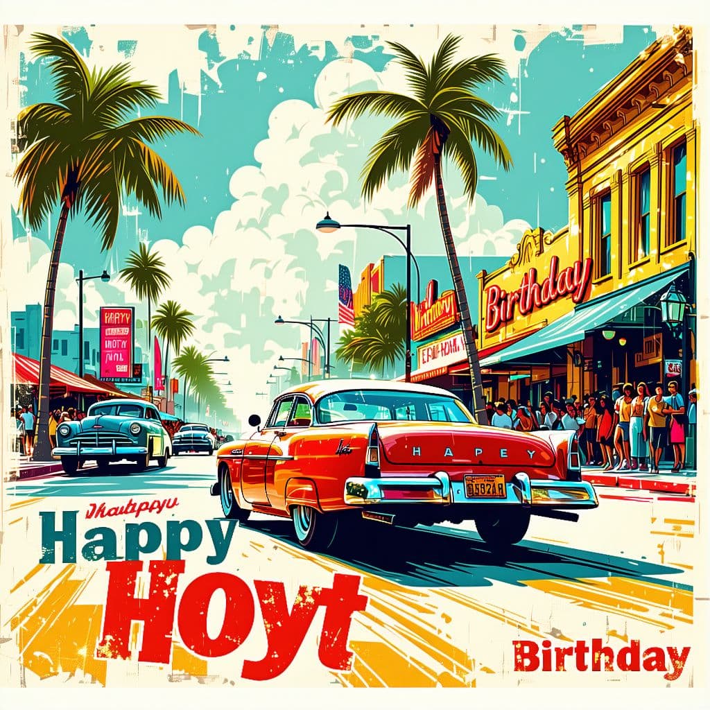 AI generated: A vibrant custom illustration featuring a vintage hot rod, cruising along a sunny street lined with ...