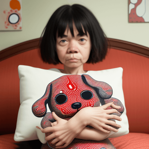 AI generated: cute dog sitting on a pillow, cosy room in the background, by Yayoi Kusama,
ugly, tiling, poorly dra...